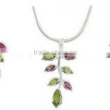 925 Sterling Silver Multi Stone Jewelry Sets Wholesale, Gemstone Earrings and Necklace set