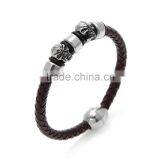 High Quality Brown Braided Leather Bracelace for Men Magnetic Clasp Leather Bangle Rope With Skull thumbnail-3