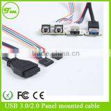 High Quality 19pin or 20 Pin Hearder to Usb 2.0 &usb 3.0 Female Panel Mounted Cable With Audio Port