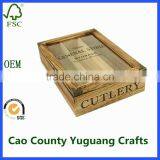 Vintage Style Wooden Cutlery Storage Box With Glass Top