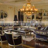 Unique Design Fine Carved Silver Foil Sofa Set, Printed Purple Color Wide Arm Sectional Sofa Set thumbnail-1