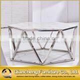 Hexagon White Marble Top Coffee Table for Living Room