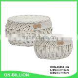 Home Lidded Set 2 Decorative Oval White Wicker Egg Basket thumbnail-3