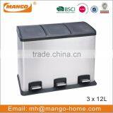 60L Rectangular Stainless Steel 3 Compartments Recycle Bin thumbnail-6