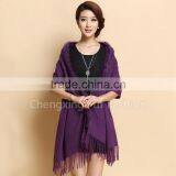 CX-B-P-41D Fur Trim Decora Fashion Women Plain Pashmina Shawl With Fur thumbnail-1