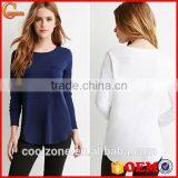 100% Cotton Long Sleeves t Shirt Women Curved-hem Pocket t Shirts Wholesale thumbnail-1