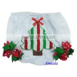 Xmas Newborn Red White Green Tree Ribbon Baby White Cotton Lace Bloomers 0-24M
