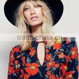 Guangzhou Shandao Supplier OEM Custom Design Women Spring Casual Long Flare Sleeve Flower Printed Chiffon Blouse 2016 thumbnail-5