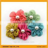 Wholesale Colorful Flower With Beads 5cm Girls Hair Weeding Stain Ribbon Bows thumbnail-1