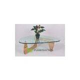 Glossy Glass Replica Isamu Noguchi Coffee Table With Solid Wood Base , 12mm - 19mm