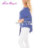 Private Label Blue Striped Long Sleeves Tops Tshirt Women Casual Blouse Designs thumbnail-4