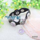 Real Leather Cuff Bracelets for Woman With Various Enamel Cap Buttons Metal Cuff Bracelet Blanks