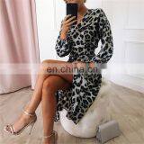 LAITE D2125 Women Autumn Casual Dresses Ladies Leopard Printed Dresses With Belt Women Plus Size Dresses thumbnail-3