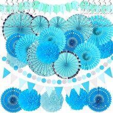 36pcs Christmas New Year Birthday Honeycomb Ball Pennant Paper String With Colorful Paper Fan Arrangement