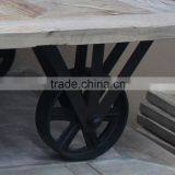 RE-1520 Antique Cafes Frurniture Recycled Elm Coffee Table With Wheels thumbnail-3