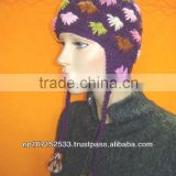 woolen ear cap with flowry crochet price 190rs $2.35