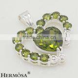 Shiny Green Olive Peridot 925 Sterling Silver Heart Design Necklaces Pendants 1 1/4 Inch F494 thumbnail-1