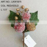 2014 New Artificial Christmas Red/Gold Flower Pick 5.5" Artificial Fruit Flower With Berries thumbnail-1