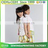 Hot Selling Kindergarten Uniform New Fashion Primary School Uniform White Shirt and Yellow Checked Shorts or Skirt thumbnail-5