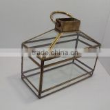 Iron & Glass Lantern Rectangle Shape Brass Antique