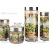 SINOGLASS 4 Pcs Glass Storage Canister Jar Set With TUSCAN VILLA Decal thumbnail-1