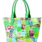 2015 Full Color Canvas Tote Bag Leather Handle thumbnail-3