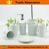 Light Blue Color Gift Accessories Ceramic Bath Set With Relief