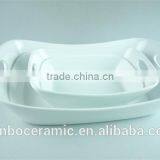 White Ceramic Baking Dish Rectangular Unique Shape Set 2 Hotel / Restaurant Large Bakeware Set thumbnail-2