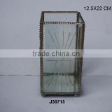 Brass and glass Votive Lantern with Nickel finish