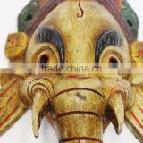 Hand Crafted Wooden Mask of Hindu Lord Ganesh Wall Hanging Made In Nepal thumbnail-2