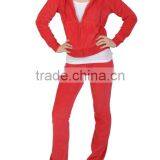 Ladies Sexy 2-piece Red Velour Track Suit HGS1026 thumbnail-1