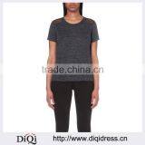 Wholesale Women Round Neck Short Sleeves Polka Dot Sheer Panel Linen T-shirt(DQE0153T) thumbnail-1