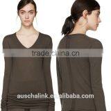 New Style Grey Pure Wool Long Sleeve V Neck Sweater Design for Girls thumbnail-5