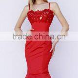 Spaghetti Strap Sexy Ball Gown Scoop Neck Wedding Dress With Red Flowers Embroidery thumbnail-3