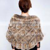 CX-B-21D Hot Selling Genuine Rex Rabbit Fur Knitted Shawl Knit Poncho thumbnail-3