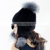 CX-C-42A Hand Knitted Mink/ Silver Fox Fur Pom Pom Hot Sale Lady Hat Wholesale thumbnail-3