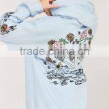 MGOO 2017 Noise Skeleton Flower Hoodie Sweatshirt Cotton Blends Fleece Light Blue Putover Hoodies thumbnail-3