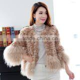 Women's Real Rabbit Fur Coat With Mongolia Lamb Fur Big Skirt Hem Bright Color Natural Fur Coats Female thumbnail-2