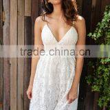 High Quality Deep V Padded Backless White Lace Dress Lined Summer Dress Women Sundress Sexy Hollow Out Party Dress thumbnail-4