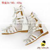 Wholesale Kids Summer Plain White PU Fringe Gladiator Shoes Little Girl Flattie Snadals High Boots Shoes