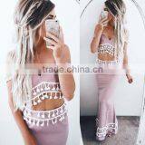 Runwaylover Oem Service Purple Strap Fringe 2pcs Dress Outfit thumbnail-1