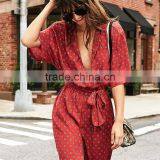 Vintage Touch Wrap Over Half Sleeve Printed Peasant Jumpsuit for Lady thumbnail-6