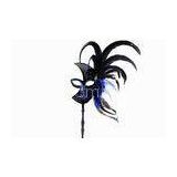 Costume Party Mens Masquerade Masks On Sticks With Cock Feather