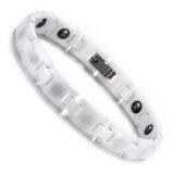 White Ceramic Bracelet Bangle With Hematite Stone Energy Health thumbnail-1