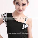 Children Polka Dot Salsa Samba Tango Ballroom Latin Skirts Suit Girls Kids Unequal Dew Shoulder Latin Dance Dress thumbnail-5