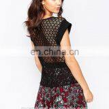 Wholesale Ladies Fabric Round Neckline Lace Back Blouse thumbnail-3