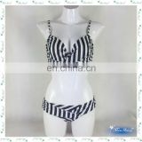 MissAdola latest hot sale black white stripe digital print stomach straps bikini beautiful ladies swimwear girl bathing suit