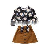 New Fashion Toddler Kid Baby Girl Long Sleeve Flower Top Tutu Skirt Outfit Clothing Set Sunflower Clothes thumbnail-1