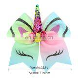 7inch Girl Unicorn Hair Bow Kids Handmade Rainbow Sequin Boutique Hairbands 12styles thumbnail-3