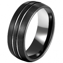 Tire Pattern Brushed Grooved Tungsten Gold Ring thumbnail-1